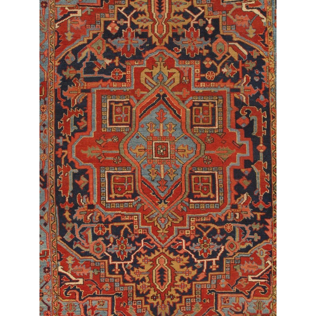 Antique Persian Heriz Carpet Handmade Wool Oriental Rug, Navy, Light Blue, Gold For Sale - Image 16 of 18