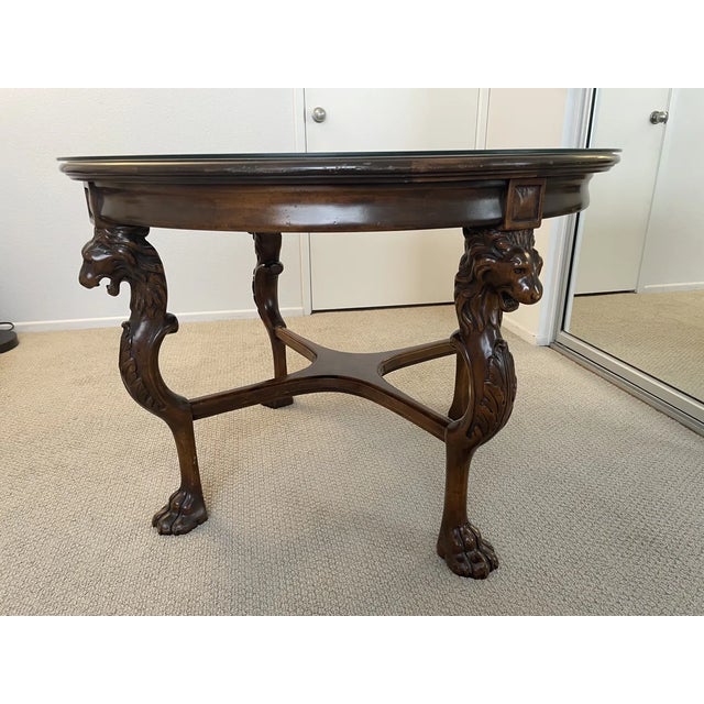 Baroque Carved Lion Leg Center Table With Glass Top For Sale - Image 3 of 3