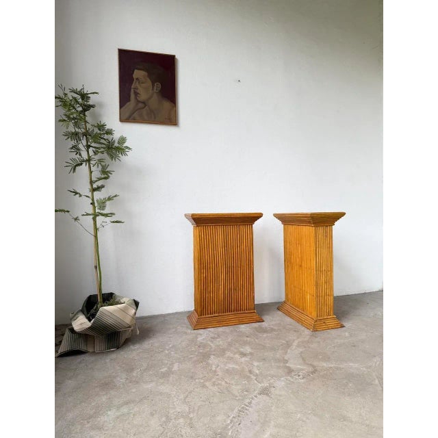 Pedestals in Rattan, 1960s, Set of 2 For Sale - Image 3 of 18