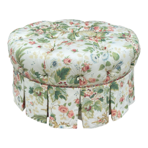 Vintage Hickory Chair Tufted Round Ottoman in Botanical Print