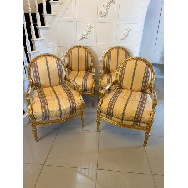 Antique Louis XVI French Giltwood Bergère Armchairs, 1920, Set of 4 For Sale - Image 17 of 17
