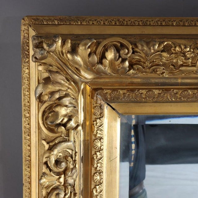Large French Louis XIV Style Giltwood Framed Beveled Wall Mirror C1900 For Sale - Image 6 of 13