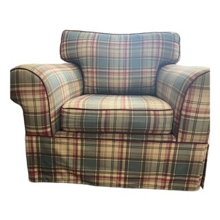 Vintage Plaid Fabric Armchair For Sale