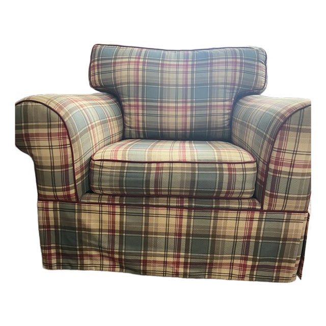 Vintage Plaid Fabric Armchair For Sale