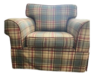 Vintage Plaid Fabric Armchair W/Matching Ottoman