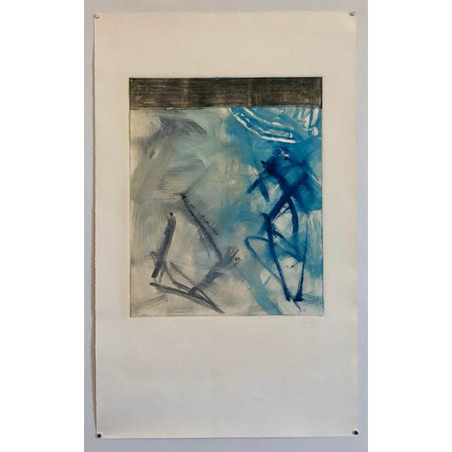 Printmaking Materials Pierre Obando, Abstract Expressionist Modernist Blue Grey Monoprint Monotype Painting Print, 1997 For Sale - Image 7 of 8