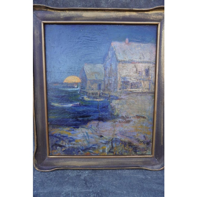 Lucy Scott Bower (1864-1934) Moonlit Harbor Oil on Board For Sale In Los Angeles - Image 6 of 13