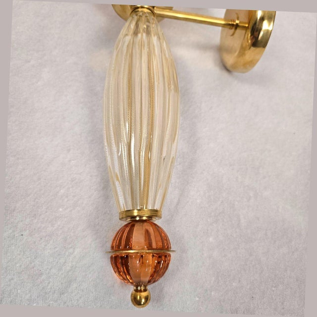 1990s Mid Century Modern Pink Murano Glass Sconces - Pair For Sale - Image 9 of 10