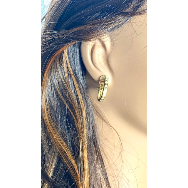 Gold Cartier Vintage 18 Karat Yellow Gold Diamond 0.90 Inch Hoop Earrings For Sale - Image 8 of 8
