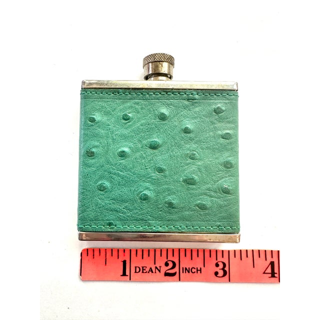 Vintage 1980s Sir Rondo's Teal Green Ostrich Leather Small Pocket Flask Bottle For Sale - Image 9 of 9