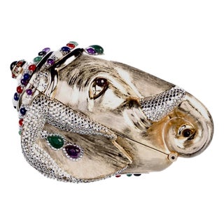 1980s Judith Leiber Elephant Jaipur Crystal Gems Minaudière Evening Shoulder Clutch Bag Vintage For Sale