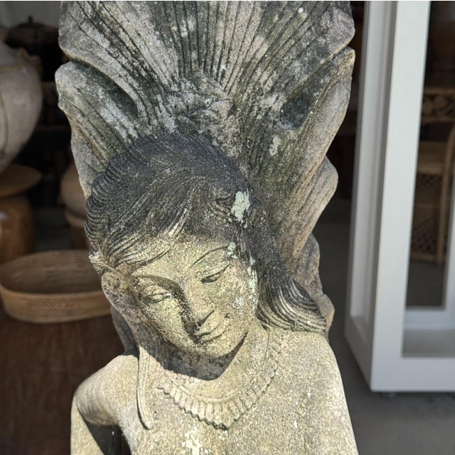 Gray Unknown, Traditional Indonesian Mermaid Sculpture in Volcanic Limestone, 1980s, Stone For Sale - Image 8 of 10