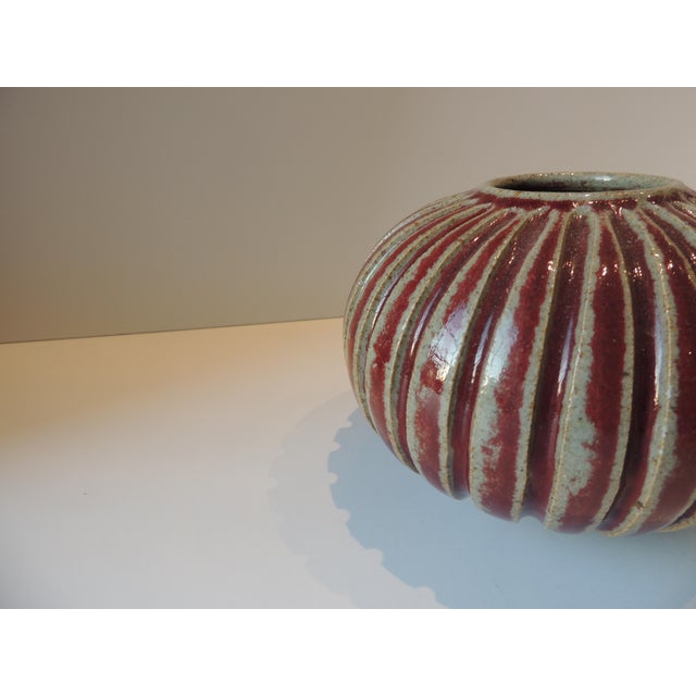 Fired Glazed Red & Green Ribbed Mid-Century Modern Vase. oxblood red GAYA X West Elm Size: 6"D x 3.5"H