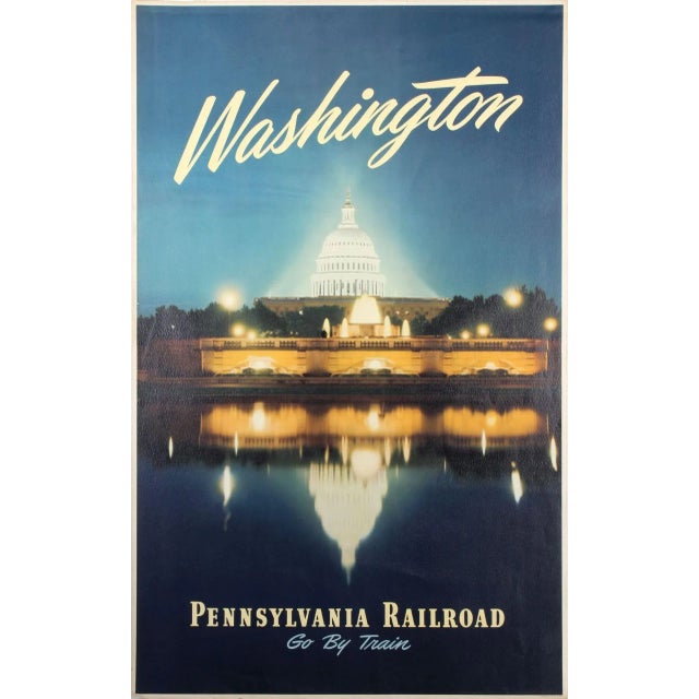 This is a vintage travel poster, printed for the Pennsylvania Railroad, in 1949. The poster depicts the iconic United...
