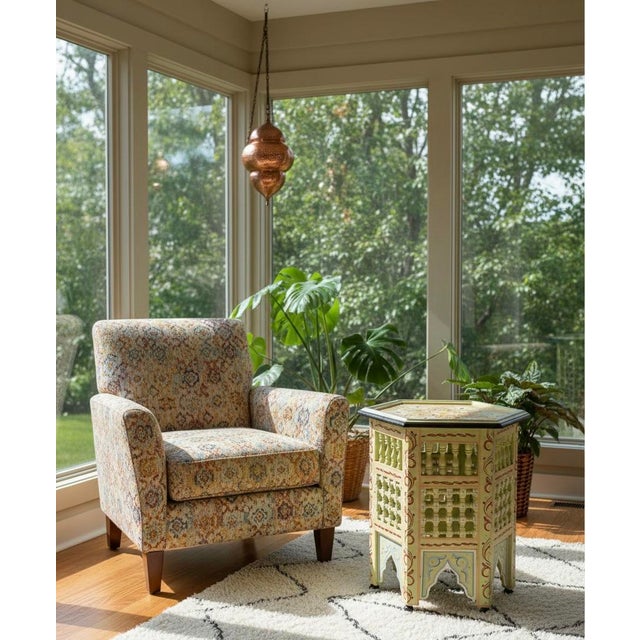 Wood Hand-Painted Moroccan Hexagonal Side Table – "Zouaq" Style For Sale - Image 7 of 9