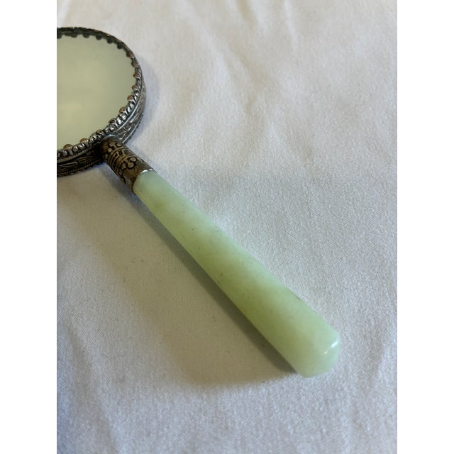 Vintage Hand Mirror With Jade Handle & Hand-Painted Asian Scene For Sale - Image 10 of 11
