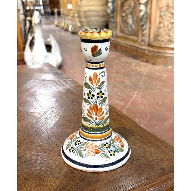 Early 20th Century French Henriot Quimper Hand-Painted Faience Candlestick For Sale In Dallas - Image 6 of 10