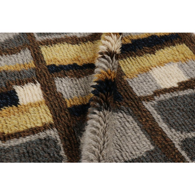Textile Vintage Swedish Rya Rug With Gray and Brown Geometric Grid - Rug & Kilim For Sale - Image 7 of 10