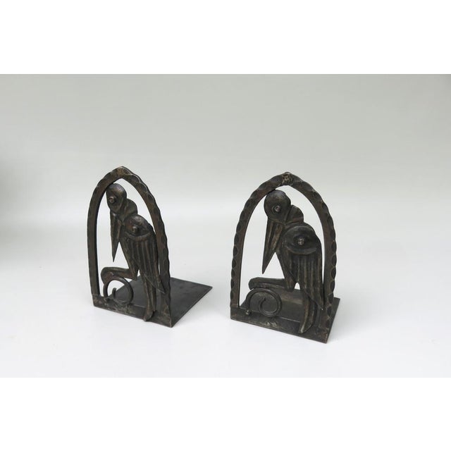 Art Nouveau Wrought Iron Book Supports Marabu in the style of Edgar Brandt, 1890s, Set of 2 For Sale - Image 4 of 18