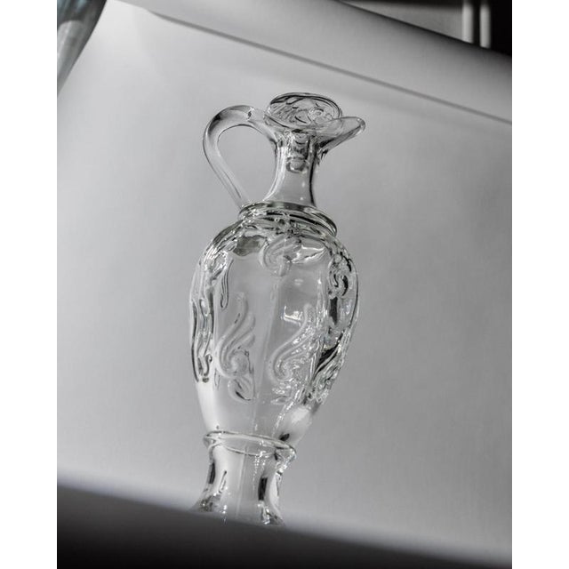 Vintage Sculptural Pressed Clear Glass Decanter with Patterned Texture and Stopper, Italy, 1960s For Sale - Image 10 of 11