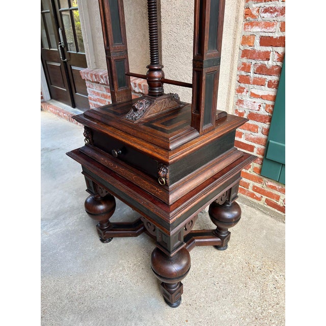Antique English Book Press Table Renaissance Carved Oak Ebonized Cabinet C1880 For Sale In Dallas - Image 6 of 18