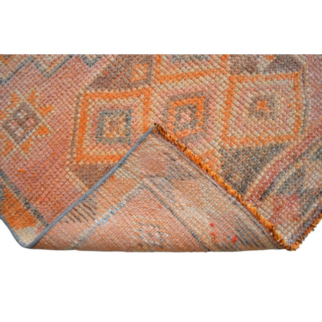 Hand-Knotted Turkish Runner Rug . Low Pile Distressed Hallway 2′7″ × 12′1″ For Sale - Image 11 of 11