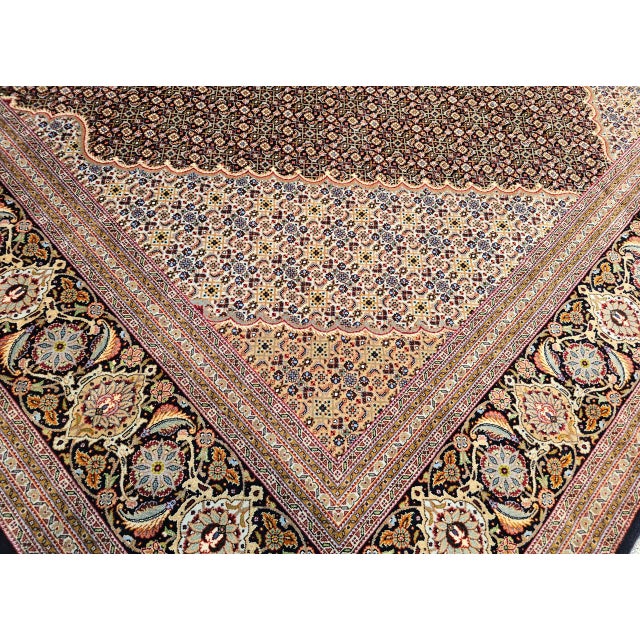 19th Century Antique Persian Tabriz Mahi Rug, Hand-Knotted Wool & Silk, Herati Geometric Pattern, Navy & Ivory, 9x12 For Sale - Image 5 of 18