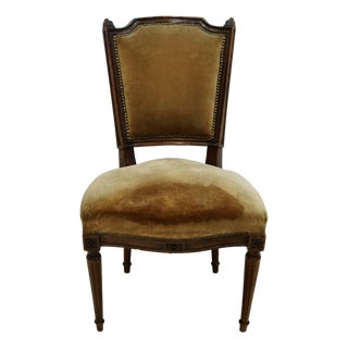 Mid 20th Century French Louis XVI Side Chair With Velvet Upholstery & Nail Head Trim For Sale