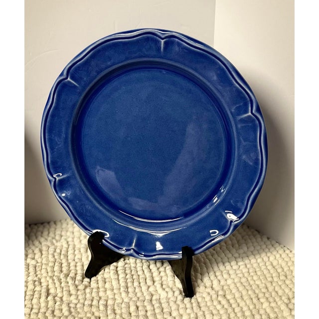 French Country Set of 2 Varages France 11” Luberon Cobalt Blue Faience Dinner Plates – Provençal French Country For Sale - Image 3 of 11