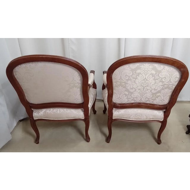 Antique White Vintage French Style Open Arm Chairs - a Pair For Sale - Image 8 of 13