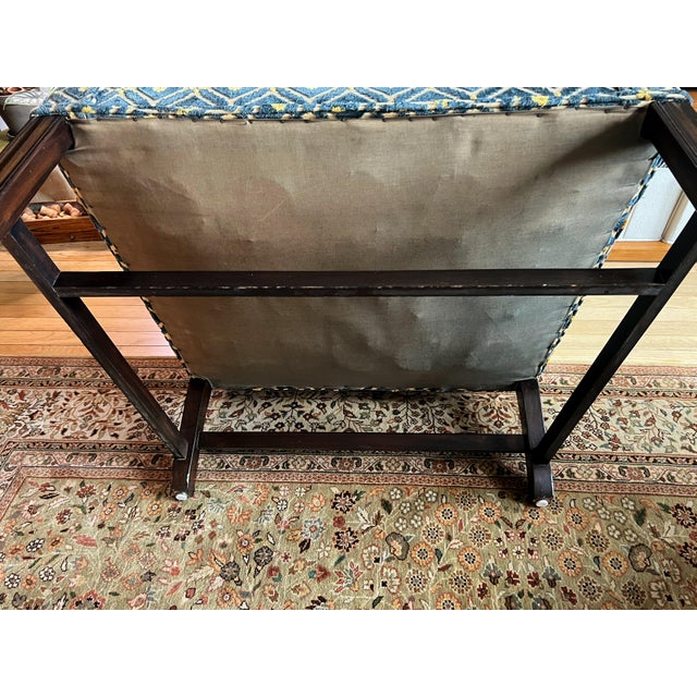 Navy Blue Custom Bench-Made Chippendale Cut-Velvet Wingback Armchair – Estate Piece For Sale - Image 8 of 10
