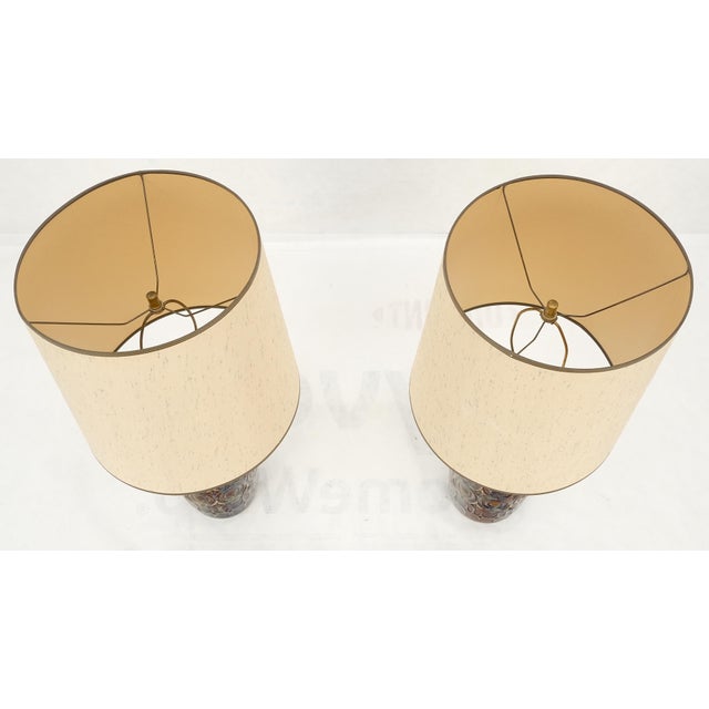 Brown Mid 20th Century Brown Grey Blue Glazed Pottery Ceramic Vase Shape Table Lamp Mint - a Pair For Sale - Image 8 of 14