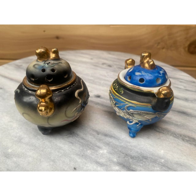 Japanese Late 20th Century Moriage Hand-Painted Porcelain Incense Holders- a Pair For Sale - Image 3 of 9