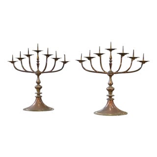 Vintage Brass and Copper Candleholders, 1950s, Set of 2 For Sale