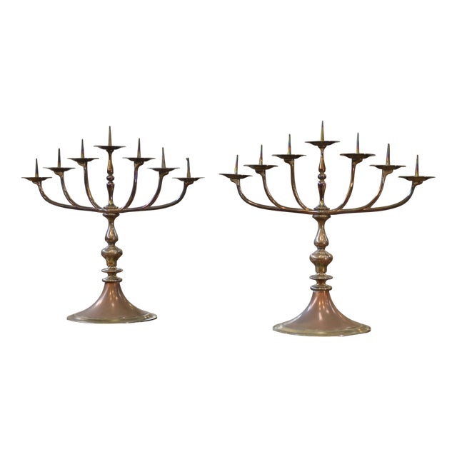 Vintage Brass and Copper Candleholders, 1950s, Set of 2 For Sale