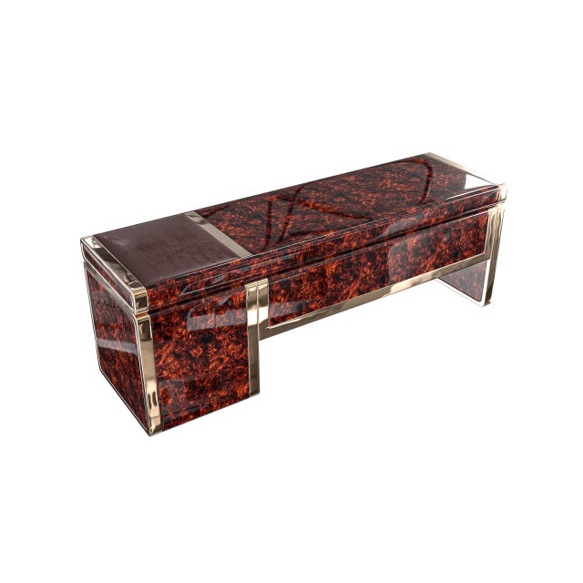 Coffee "Riccio / E" Hand Crafted Desk With Burl Walnut and Bronze Details For Sale - Image 8 of 8