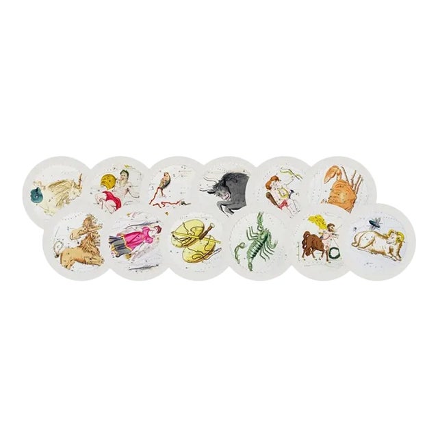 Nicolette Mayer Zodiac White 16" Round Pebble Placemats, Set of 12 For Sale