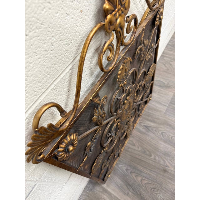 Gold Vintage Hollywood Regency / Rococo Revival Folding Fireplace Screen For Sale - Image 8 of 10