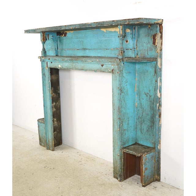Traditional Reclaimed Georgian Distressed Blue Wooden Fireplace Mantel For Sale - Image 3 of 13