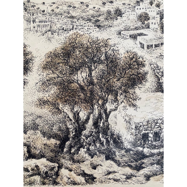 Mid 20th Century Baruch Nachshon, Hebron, 1969 Israeli Judaica Mixed Media Lithograph With Watercolor, 1969 For Sale - Image 5 of 8