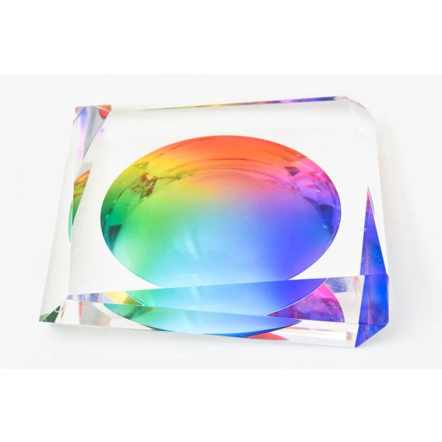 1990's Op Art Rainbow Lucite Angled Bowl Style of Victor Vasarely For Sale - Image 4 of 10