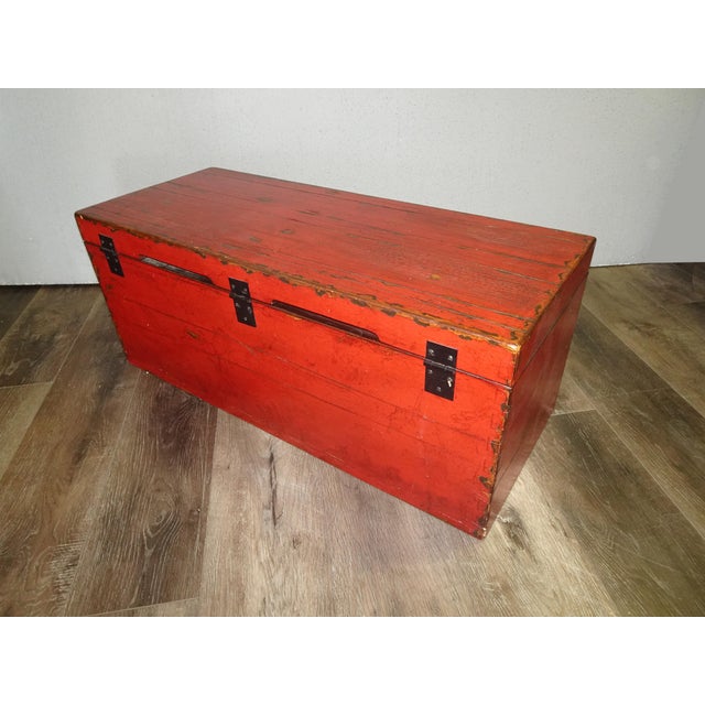 Red Lh26 Oriental Chinese Style Red Decorative Storage Box 14"Hx34" For Sale - Image 8 of 12