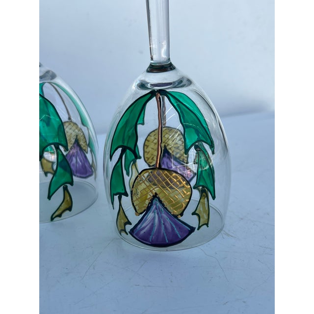 Late 20th Century Painted French Wine Glasses With Scottish Thistle -Pair of 2 For Sale - Image 4 of 6