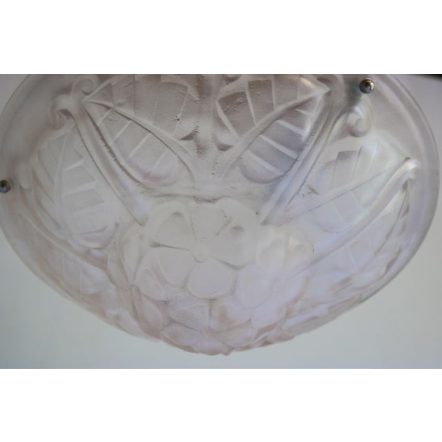 Antique Art Deco Art Nouveau Floral Pendant Chandelier in Soft Pink by Degue, 1930 For Sale - Image 12 of 14