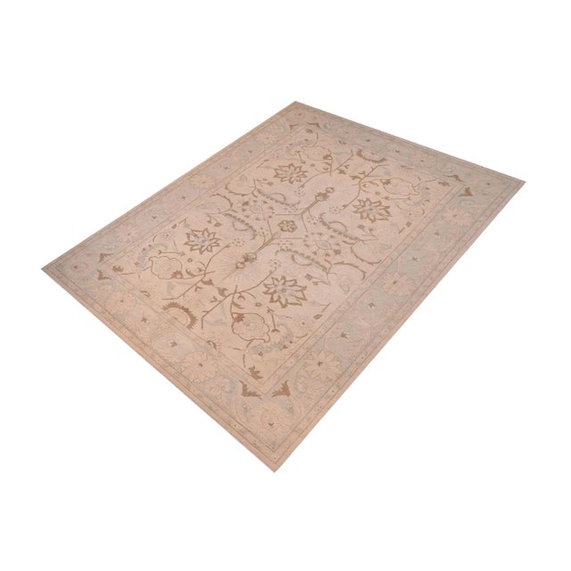 Shabby Chic Bohemien Ziegler Tan Green Hand-Knotted Wool Rug - 13'3'' X 17'9'' For Sale - Image 3 of 8