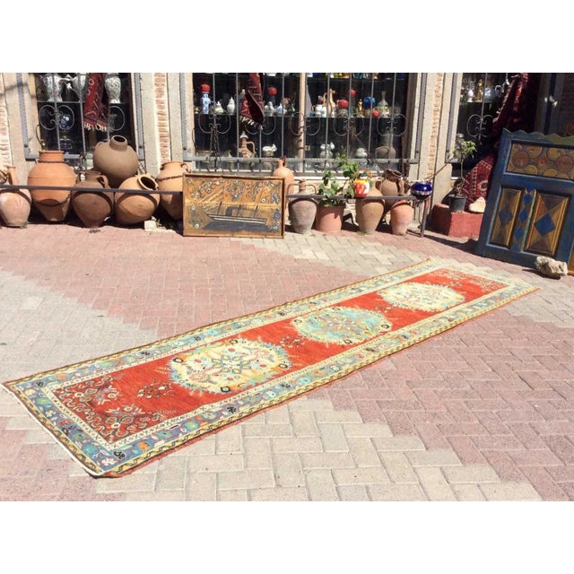 Vintage Turkish Oushak Runner Rug - 37" X 140" For Sale In Raleigh - Image 6 of 11