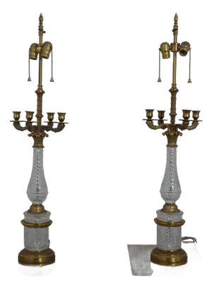 1950s Warren Kessler Crystal Candelabra French Style Lamps - a Pair