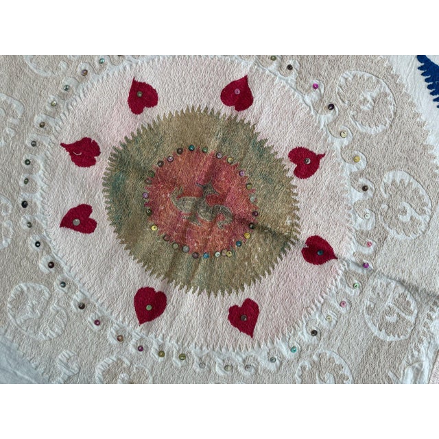 Asian Suzani Embroidered Wall Hanging 3'10'' X 4' For Sale In New York - Image 6 of 6