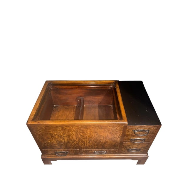 Antique Burled Wood Copper Lined Japanese Hibachi Cabinet For Sale - Image 11 of 11
