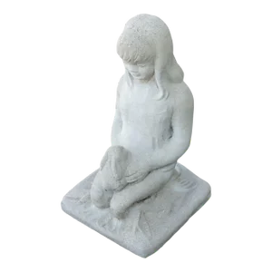 Vintage Cast Stone Child Holding Bunny Garden Sculpture